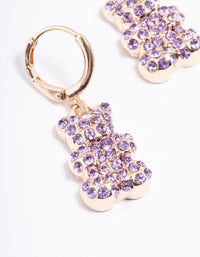 Purple Diamante Teddy Bear Huggie Earrings - link has visual effect only