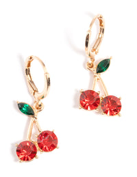 Gold Diamante Cherry Medium Huggie Earrings - link has visual effect only