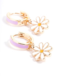 Lilac Enamel Daisy Huggie Earrings - link has visual effect only