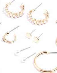 Gold Pearl Diamante Hoop & Stud Earring 6-Pack - link has visual effect only