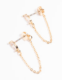 Gold Oval Cubic Zirconia Front & Back Earrings - link has visual effect only