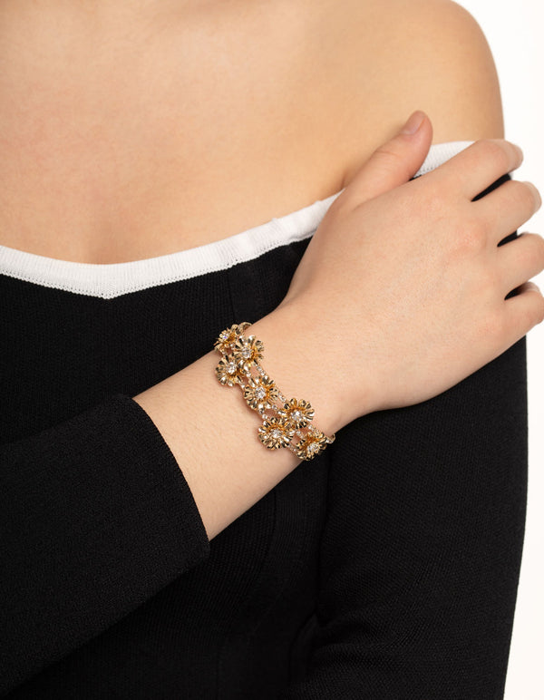 Gold Multi Flower Cupchain Cuff Bangle