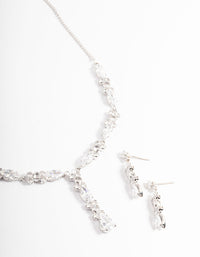 Diamond Simulants Silver Statement Drop Earrings & Necklace Set - link has visual effect only