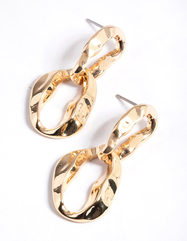 Gold Molten Oval Loop Drop Earrings