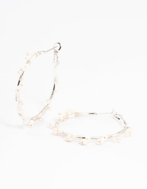 Silver Plated Freshwater Pearl Hoop Earrings