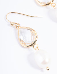 Gold Plated Clear & Freshwater Pearl Drop Earrings - link has visual effect only