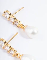 Gold Plated Cubic Zirconia Trio Freshwater Pearl Drop Earrings - link has visual effect only