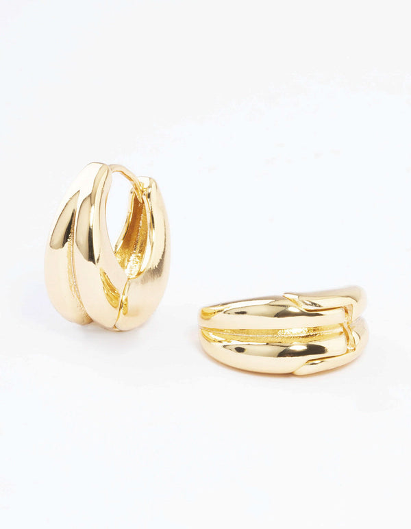 Gold Plated Double Hoop Huggie Earrings