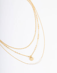 Gold Plated Fine Three Layer Bead Disc Necklace - link has visual effect only