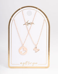 Rose Gold Butterfly Cut Out Necklace Pack - link has visual effect only