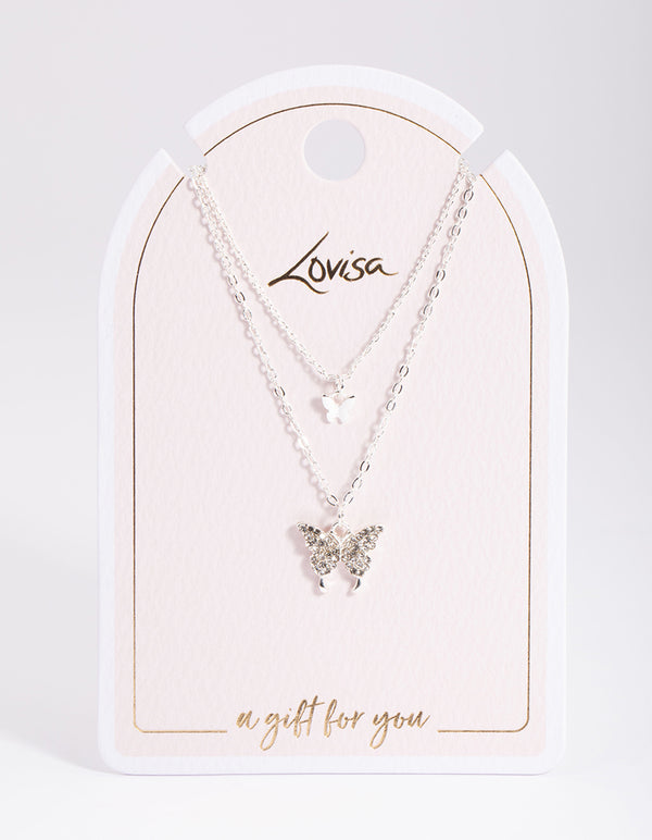 Silver Dainty Diamante Butterfly Necklace