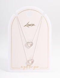 Silver Double Diamante Open Heart Necklace - link has visual effect only