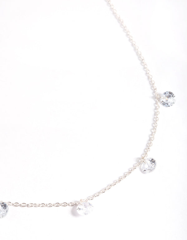 Silver Cubic Zirconia Droplet Necklace