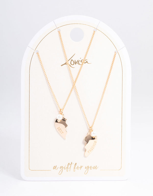 Gold Best Friend Pearl Heart Necklace Pack