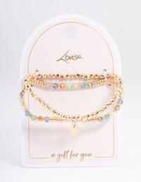 Gold Mixed Bead Heart Stretch Bracelet Pack - link has visual effect only