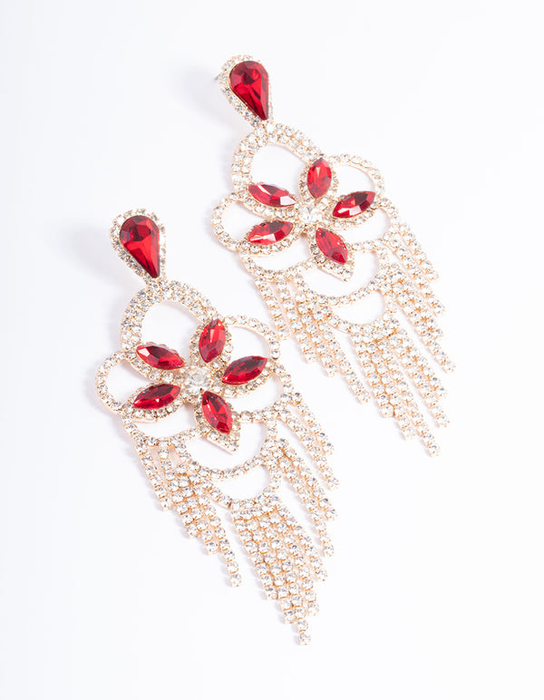 Red Statement Glam Drop Earrings