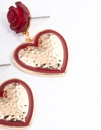 Red Rose Drop Heart Earrings - link has visual effect only