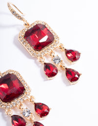 Red Diamante Square Teardrop Huggie Earrings - link has visual effect only