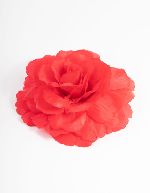 Red Fabric Large Flower Corsage Clip