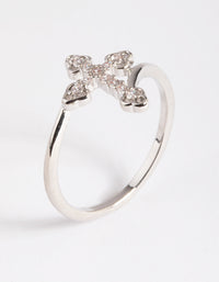 Rhodium Cubic Zirconia Cross Ring - link has visual effect only