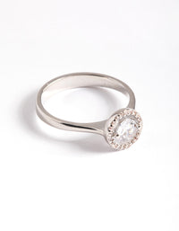 Rhodium Cubic Zirconia Centre Stone with Halo Ring - link has visual effect only