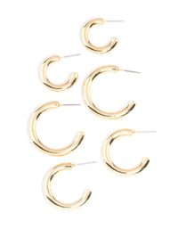 Gold Plated Chunky Hoop Earrings Pack - link has visual effect only