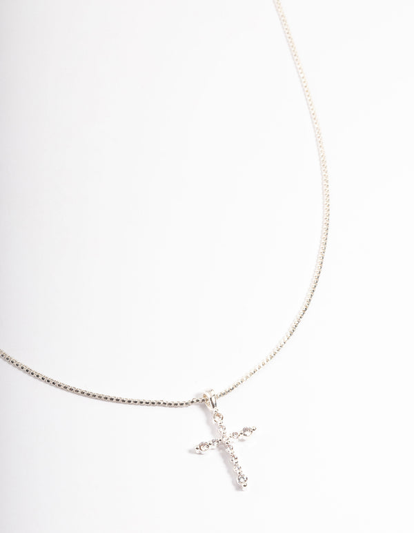 Silver Plated Cross Box Chain Necklace