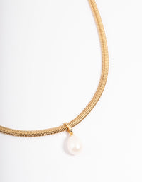 Gold Plated Snake Chain Freshwater Pearl Drop Necklace - link has visual effect only