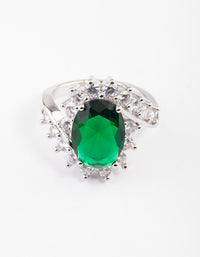 Silver Cubic Zirconia Vintage Green Oval Ring - link has visual effect only