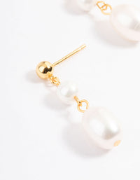 Gold Plated Sterling Silver Double Faux Pearl Drop Earrings - link has visual effect only