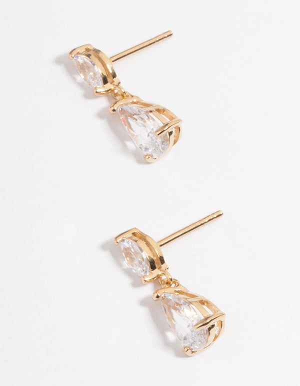 Gold Plated Sterling Silver Cubic Zirconia Marquise Drop Earrings