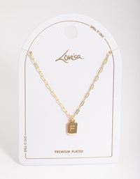 Letter F Gold Plated Rectangle Pendant Initial Necklace - link has visual effect only