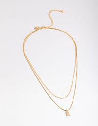 Letter R Gold Plated Layered Diamante Initial Necklace - link has visual effect only