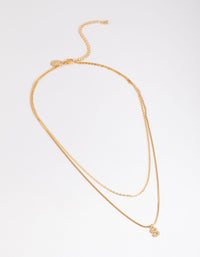 Letter S Gold Plated Layered Diamante Initial Necklace - link has visual effect only