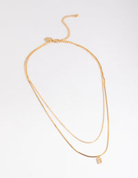 Letter B Gold Plated Layered Diamante Initial Necklace - link has visual effect only