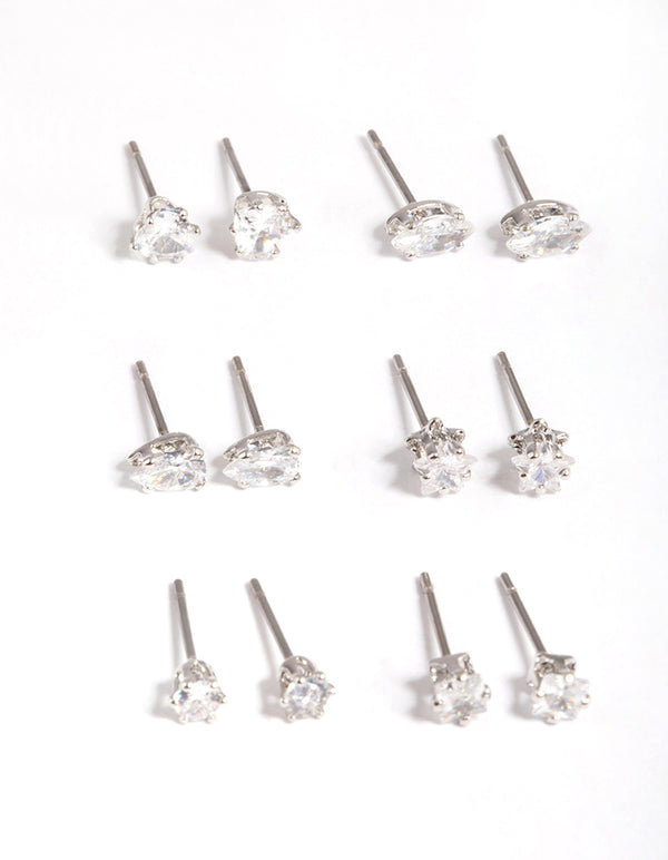 Silver Mixed Stone Stud Earring 12-Pack