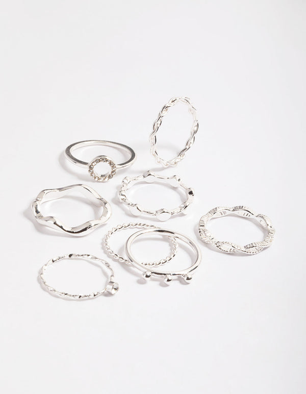 Silver Twisted Curve Ring Pack