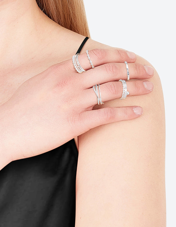 Rhodium Mixed Ball Band Ring Pack