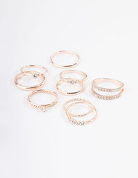 Rose Gold Mixed Diamante Band Ring Pack - link has visual effect only