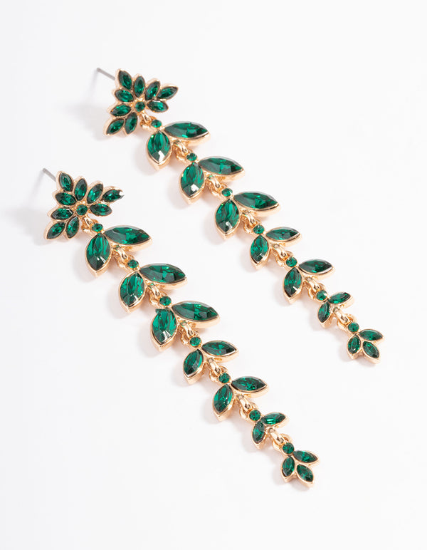 Gold Mini Graduated Green Drop Earrings