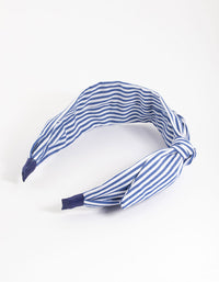 Blue Fabric Bow Stripe Wide Headband - link has visual effect only