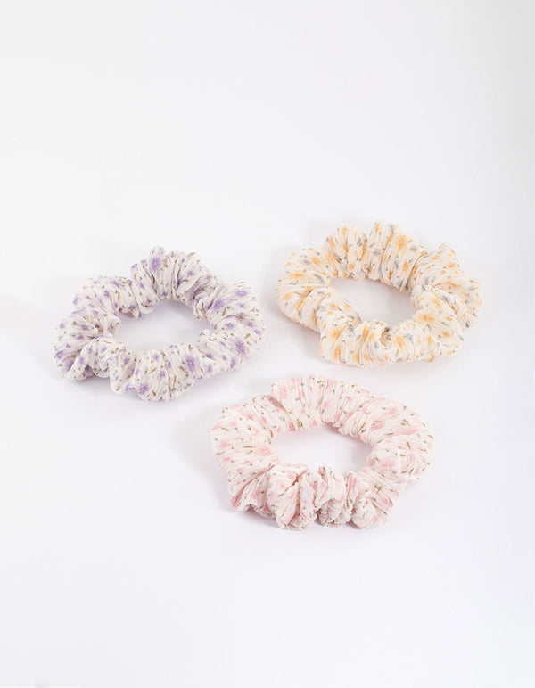 Fabric Pleated Flower Scrunchie Pack