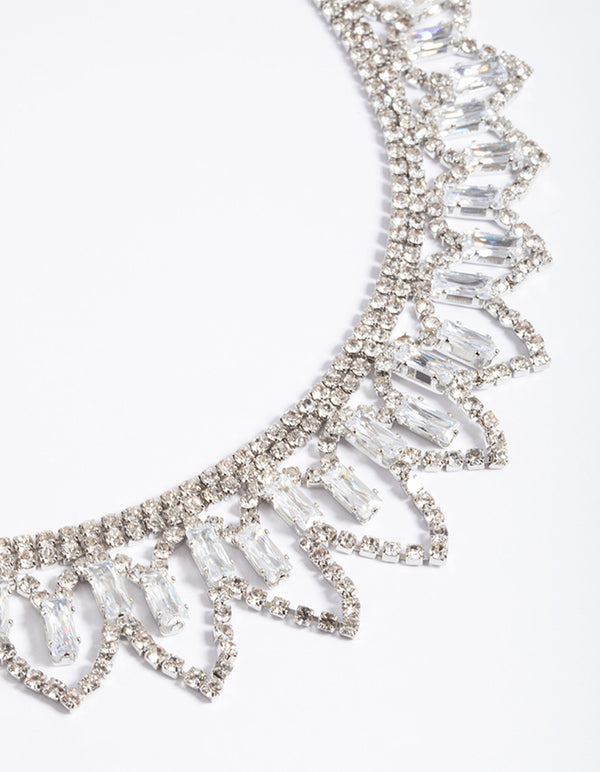 Silver Large Triangle Diamante Statement Necklace