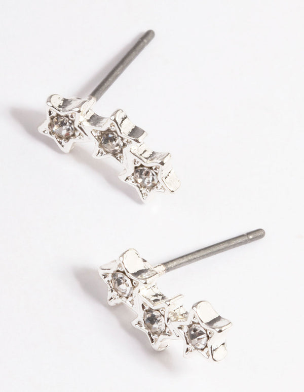 Silver Star Crawler Stud Earrings