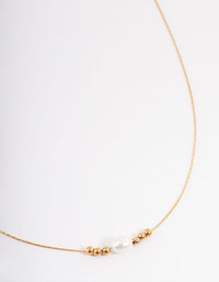 Gold Plated Stainless Steel Ball & Freshwater Pearl Necklace - link has visual effect only