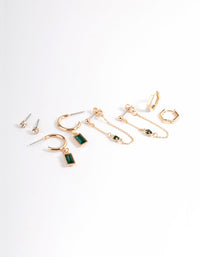 Green Diamante Baguette Earrings 4-Pack - link has visual effect only