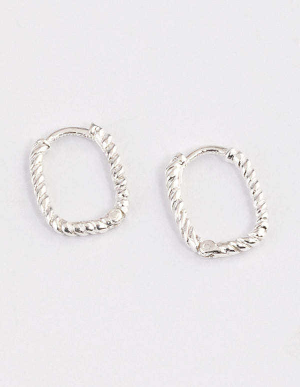 Sterling Silver Rectangle Rope Hoop Earrings