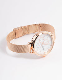 Rose Gold Subdial Mesh Watch - link has visual effect only