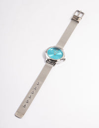 Silver Sun Ray Medium Mesh Blue Watch - link has visual effect only