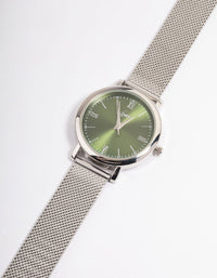 Silver Green Simple Medium Mesh Watch - link has visual effect only